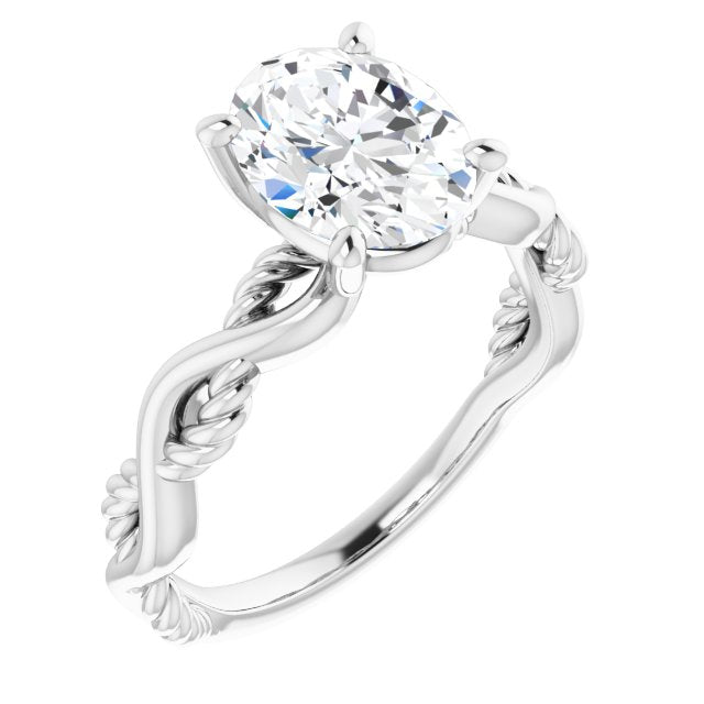 10K White Gold Customizable Oval Cut Solitaire with Twisting Split Band