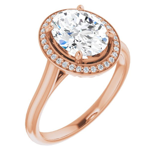 10K Rose Gold Customizable Cathedral-Raised Oval Cut Halo Style
