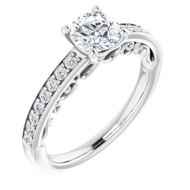 10K White Gold Customizable Round Cut Design featuring 3-Sided Infinity Trellis and Round-Channel Accented Band