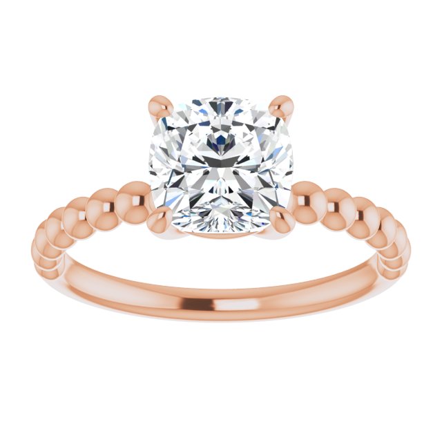 Cubic Zirconia Engagement Ring- The Hattie (Customizable Cushion Cut Solitaire with Thin Beaded-Bubble Band)