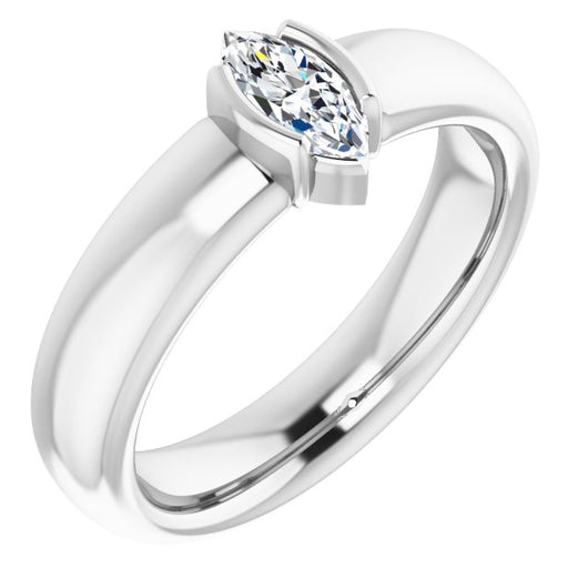 10K White Gold Customizable Bezel-set Marquise Cut Solitaire with Thick Band