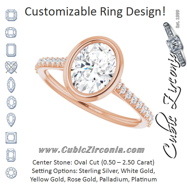 Cubic Zirconia Engagement Ring- The Careena (Customizable Bezel-set Oval Cut Style with Ultra-thin Pavé-Accented Band)