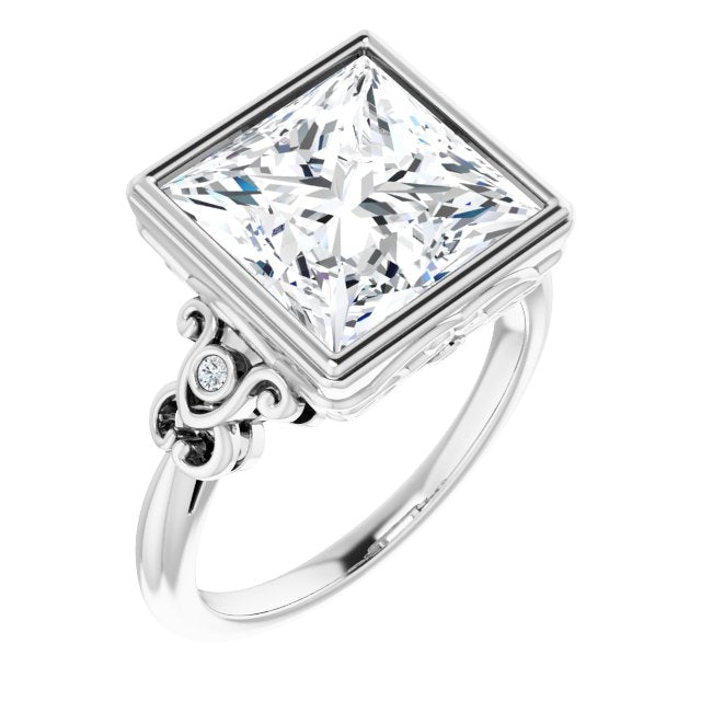 10K White Gold Customizable 5-stone Design with Princess/Square Cut Center and Quad Round-Bezel Accents