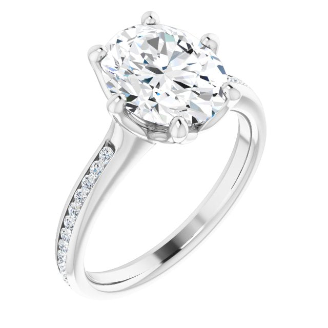 10K White Gold Customizable 6-prong Oval Cut Design with Round Channel Accents