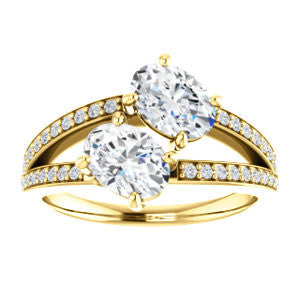 Cubic Zirconia Engagement Ring- The Valentina (Customizable 2-stone Double Oval Cut Design with Wide Split-Pavé Band)
