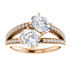 Cubic Zirconia Engagement Ring- The Valentina (Customizable 2-stone Double Oval Cut Design with Wide Split-Pavé Band)