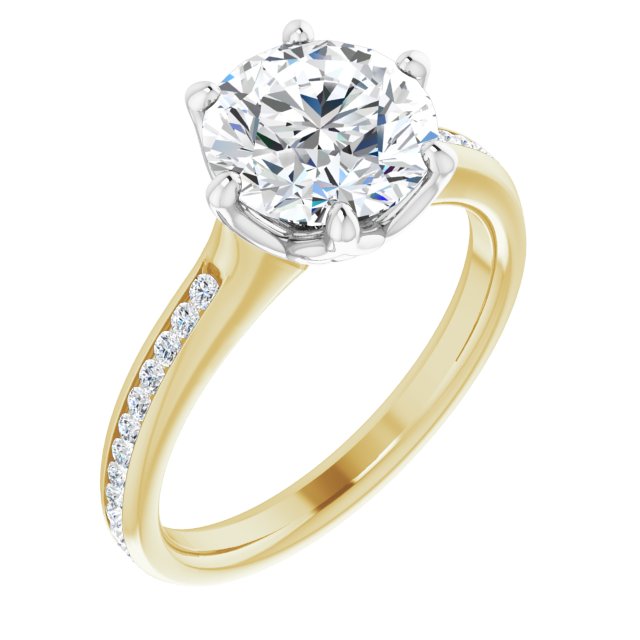 14K Yellow & White Gold Customizable 6-prong Round Cut Design with Round Channel Accents
