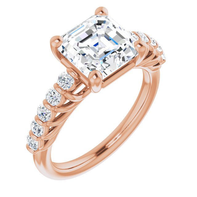 10K Rose Gold Customizable Asscher Cut Style with Round Bar-set Accents