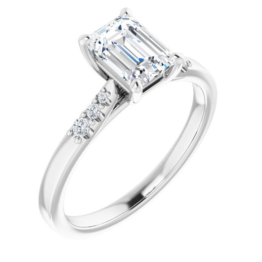 10K White Gold Customizable 7-stone Emerald/Radiant Cut Cathedral Style with Triple Graduated Round Cut Side Stones