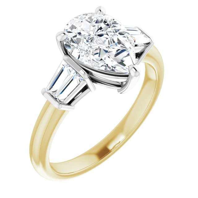 14K Yellow & White Gold Customizable 5-stone Pear Cut Style with Quad Tapered Baguettes