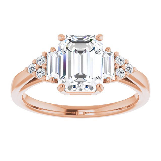 Cubic Zirconia Engagement Ring- The Barb (Customizable 9-stone Design with Radiant Cut Center, Side Baguettes and Tri-Cluster Round Accents)