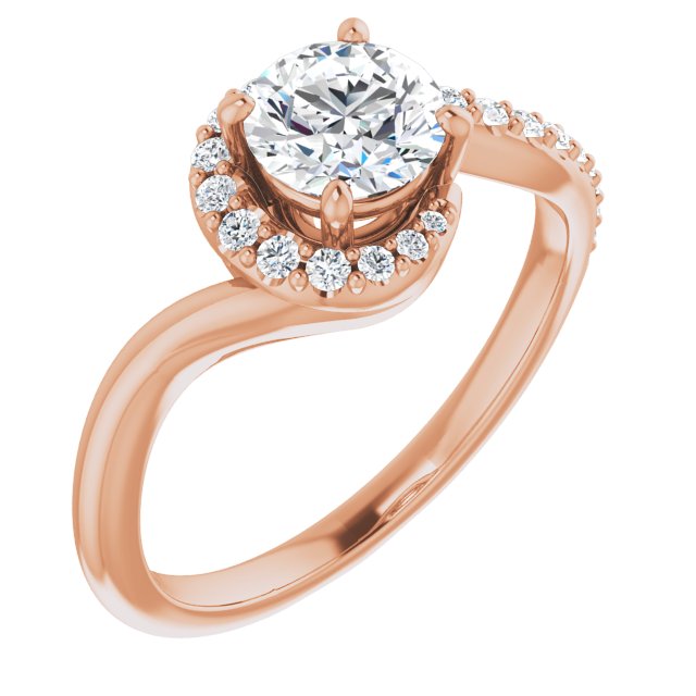 10K Rose Gold Customizable Round Cut Design with Swooping Pavé Bypass Band