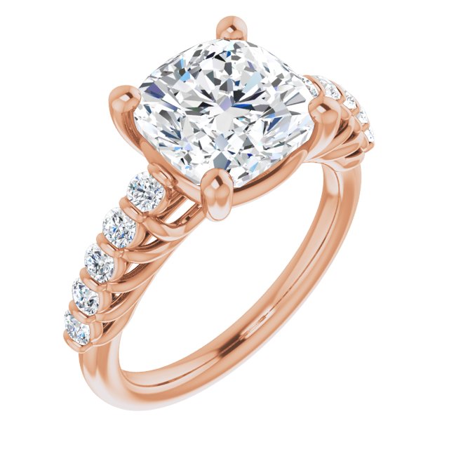 10K Rose Gold Customizable Cushion Cut Style with Round Bar-set Accents