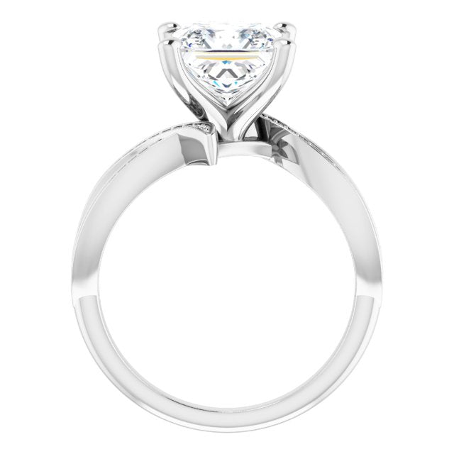 Cubic Zirconia Engagement Ring- The Vada (Customizable Princess/Square Cut Design with Swooping Shared Prong Bypass Band)