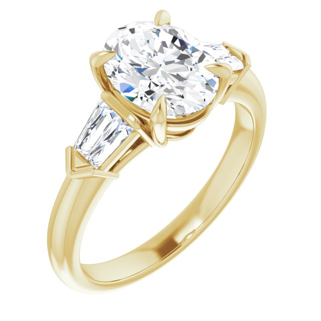 18K Yellow Gold Customizable 5-stone Design with Oval Cut Center and Quad Baguettes