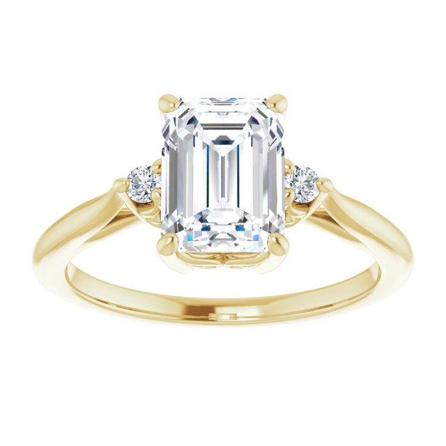 Cubic Zirconia Engagement Ring- The Malena (Customizable Three-stone Emerald Cut Design with Small Round Accents and Vintage Trellis/Basket)