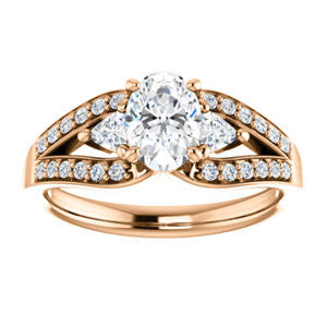 Cubic Zirconia Engagement Ring- The Karen (Customizable Enhanced 3-stone Design with Oval Cut Center, Dual Trillion Accents and Wide Pavé-Split Band)