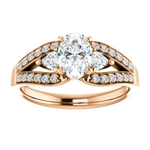 CZ Wedding Set, featuring The Karen engagement ring (Customizable Enhanced 3-stone Design with Oval Cut Center, Dual Trillion Accents and Wide Pavé-Split Band)