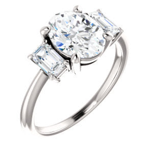 Cubic Zirconia Engagement Ring- The Andrea (Customizable Oval Cut 3-stone with Dual Emerald Cut Accents)