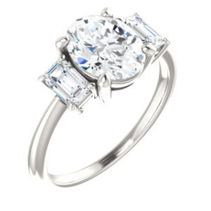 Cubic Zirconia Engagement Ring- The Andrea (Customizable Oval Cut 3-stone with Dual Emerald Cut Accents)