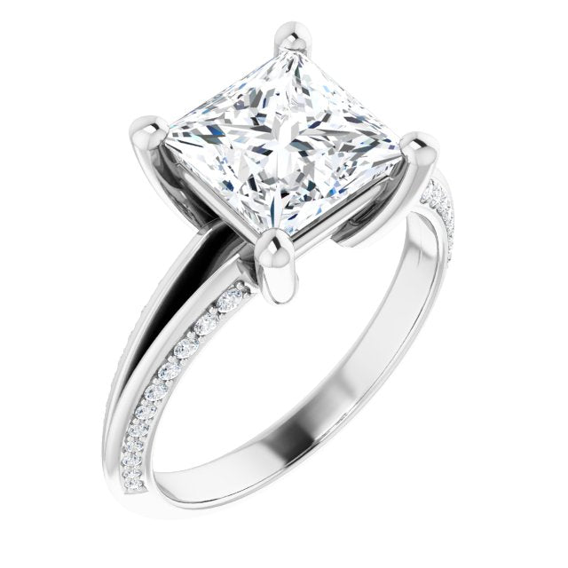 Cubic Zirconia Engagement Ring- The Apryl (Customizable Princess/Square Cut Center with 4-sided-Accents Knife-Edged Split-Band)