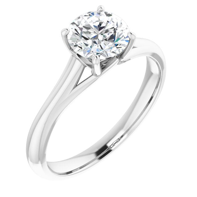10K White Gold Customizable Round Cut Solitaire with Crosshatched Prong Basket