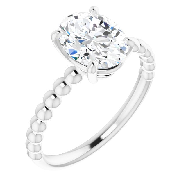 10K White Gold Customizable [[Cut] Cut Solitaire with Thin Beaded-Bubble Band
