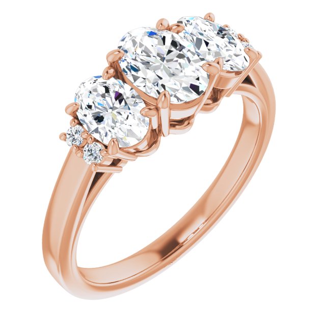 10K Rose Gold Customizable Triple Oval Cut Design with Quad Vertical-Oriented Round Accents