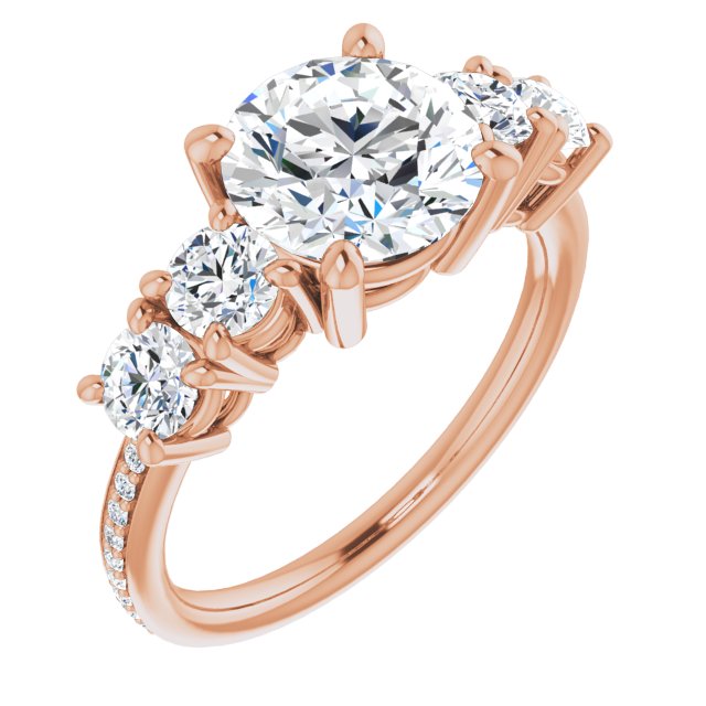 14K Rose Gold Customizable 5-stone Round Cut Design Enhanced with Accented Band