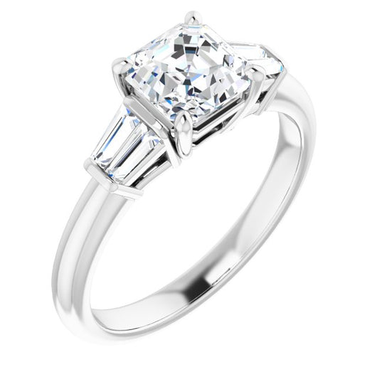 10K White Gold Customizable 5-stone Asscher Cut Style with Quad Tapered Baguettes