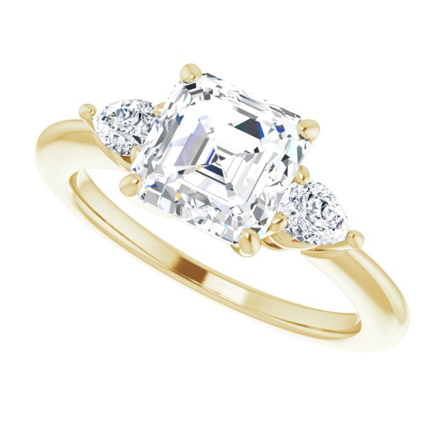 Cubic Zirconia Engagement Ring- The Zhata (Customizable 3-stone Asscher Style with Pear Accents)