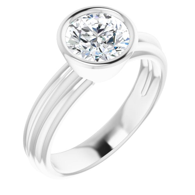 10K White Gold Customizable Bezel-set Round Cut Solitaire with Grooved Band