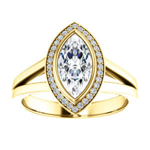 Cubic Zirconia Engagement Ring- The Blondie (Customizable Bezel-set Cathedral-style Marquise Cut with Halo Style and V-Split Band)
