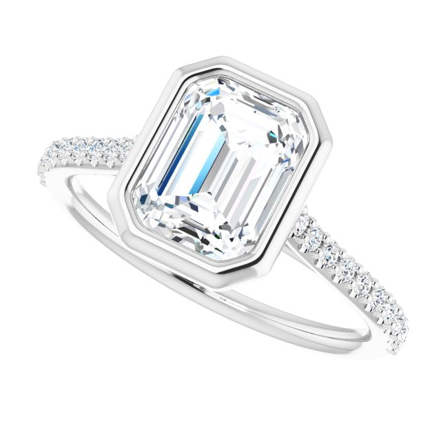 Cubic Zirconia Engagement Ring- The Careena (Customizable Bezel-set Emerald Cut Style with Ultra-thin Pavé-Accented Band)