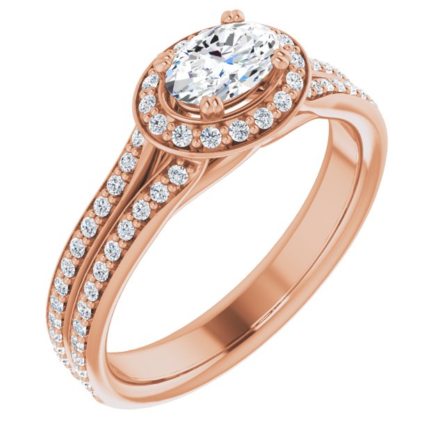 10K Rose Gold Customizable Cathedral-set Oval Cut Style with Split-Pav? Band