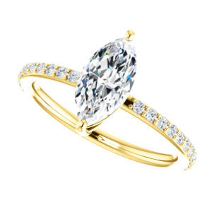Cubic Zirconia Engagement Ring- The Delilah (Customizable Marquise Cut Petite Style with 3/4 Pavé  Band)