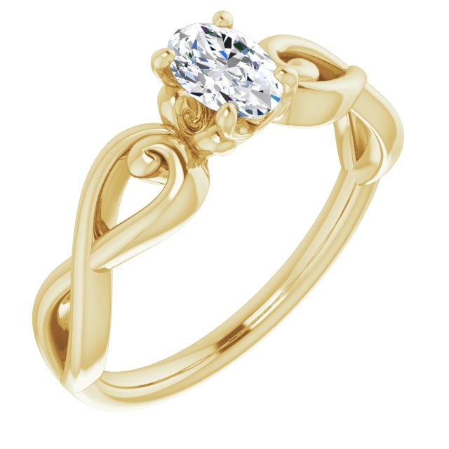 10K Yellow Gold Customizable Oval Cut Solitaire Design with Tapered Infinity-symbol Split-band