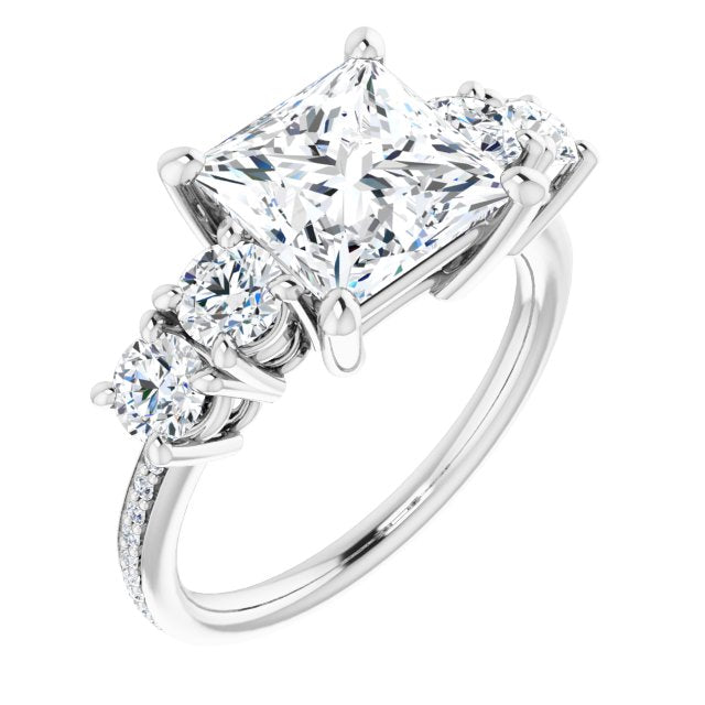 10K White Gold Customizable 5-stone Princess/Square Cut Design Enhanced with Accented Band