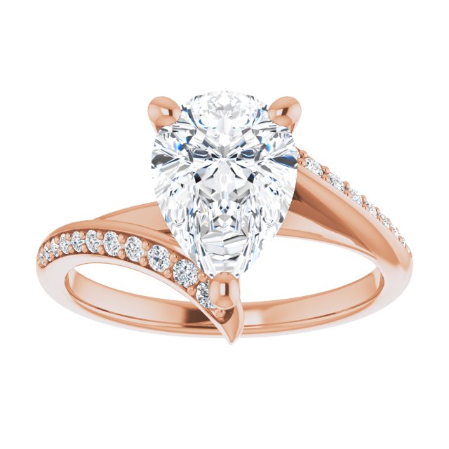 Cubic Zirconia Engagement Ring- The Cassy Anya (Customizable Pear Cut Style with Artisan Bypass and Shared Prong Band)