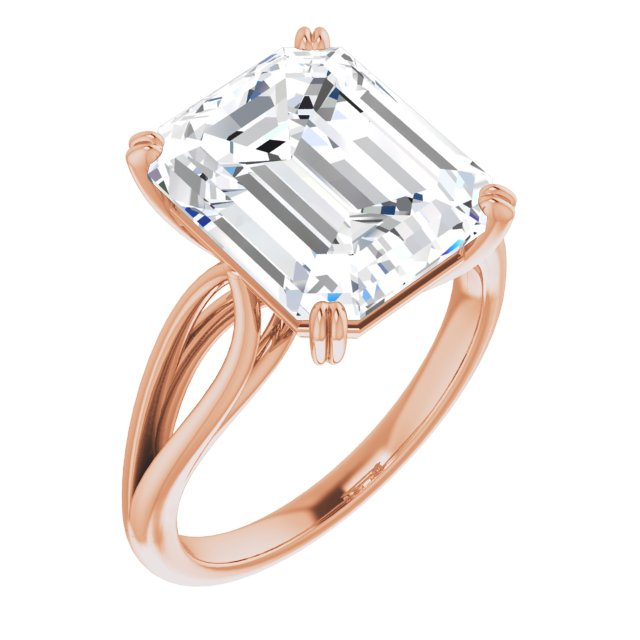 10K Rose Gold Customizable Emerald/Radiant Cut Solitaire with Wide-Split Band