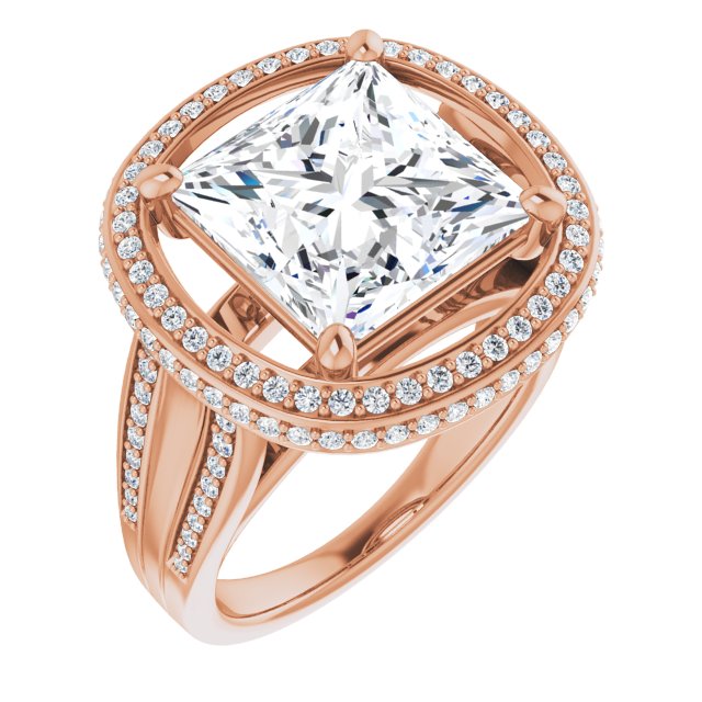 10K Rose Gold Customizable Halo-style Princess/Square Cut with Under-halo & Ultra-wide Band