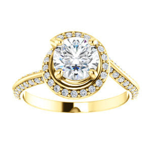 Cubic Zirconia Engagement Ring- The Karly (Customizable Round Cut Design with Bypass Halo and 3-sided Artisan Pavé Band)