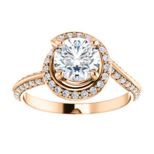 Cubic Zirconia Engagement Ring- The Karly (Customizable Round Cut Design with Bypass Halo and 3-sided Artisan Pavé Band)