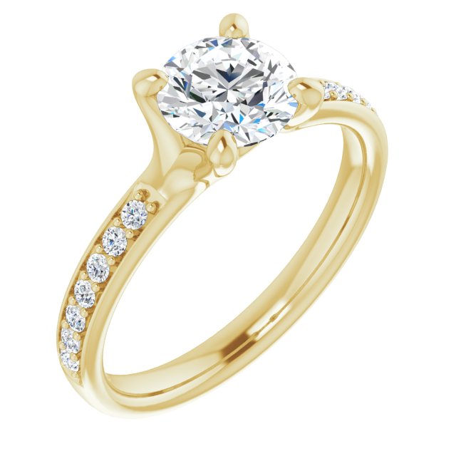10K Yellow Gold Customizable Heavy Prong-Set Round Cut Style with Round Cut Band Accents