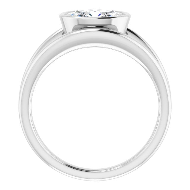 Cubic Zirconia Engagement Ring- The Philomena (Customizable Bezel-set Oval Cut Style with Wide Tapered Split Band)