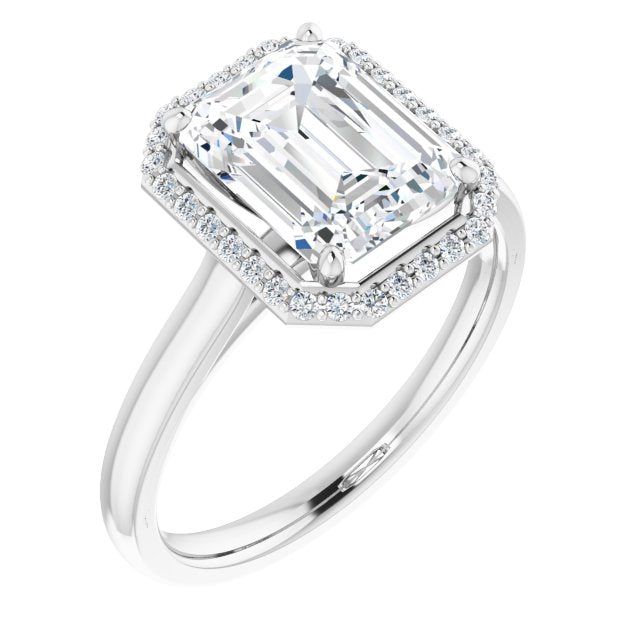 10K White Gold Customizable Halo-Styled Cathedral Emerald/Radiant Cut Design