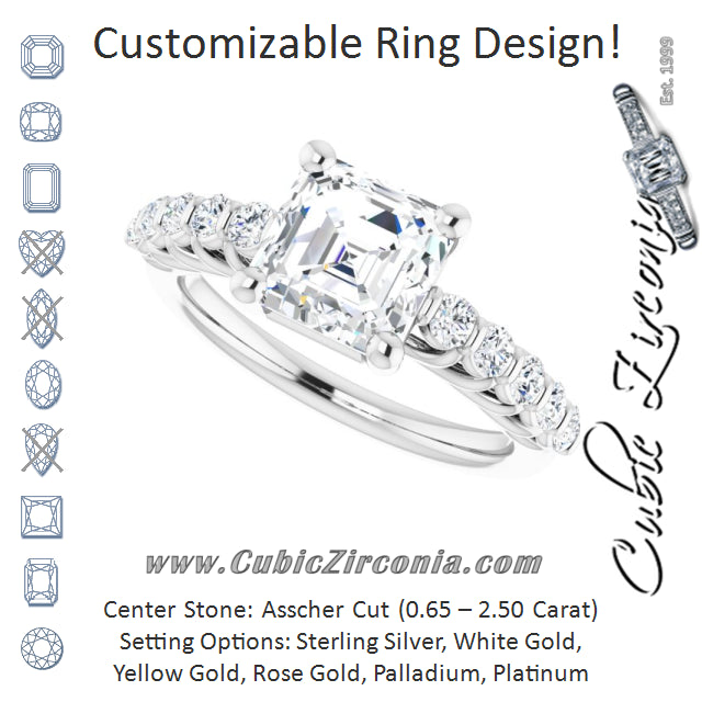 Cubic Zirconia Engagement Ring- The Alaia (Customizable Asscher Cut Style with Round Bar-set Accents)