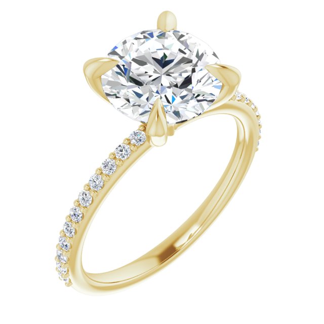 18K Yellow Gold Customizable Round Cut Style with Delicate Pavé Band