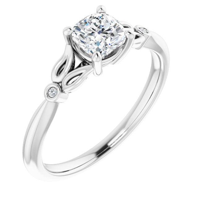 10K White Gold Customizable 3-stone Cushion Cut Design with Thin Band and Twin Round Bezel Side Stones