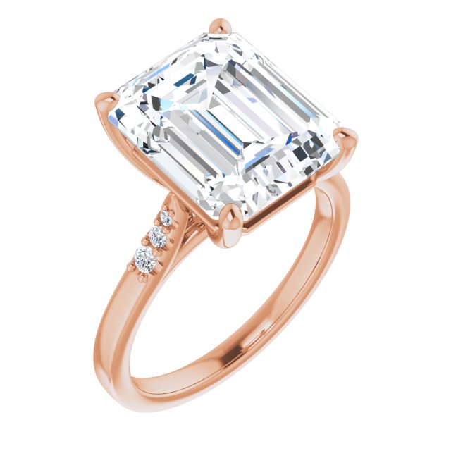 10K Rose Gold Customizable 7-stone Emerald/Radiant Cut Cathedral Style with Triple Graduated Round Cut Side Stones